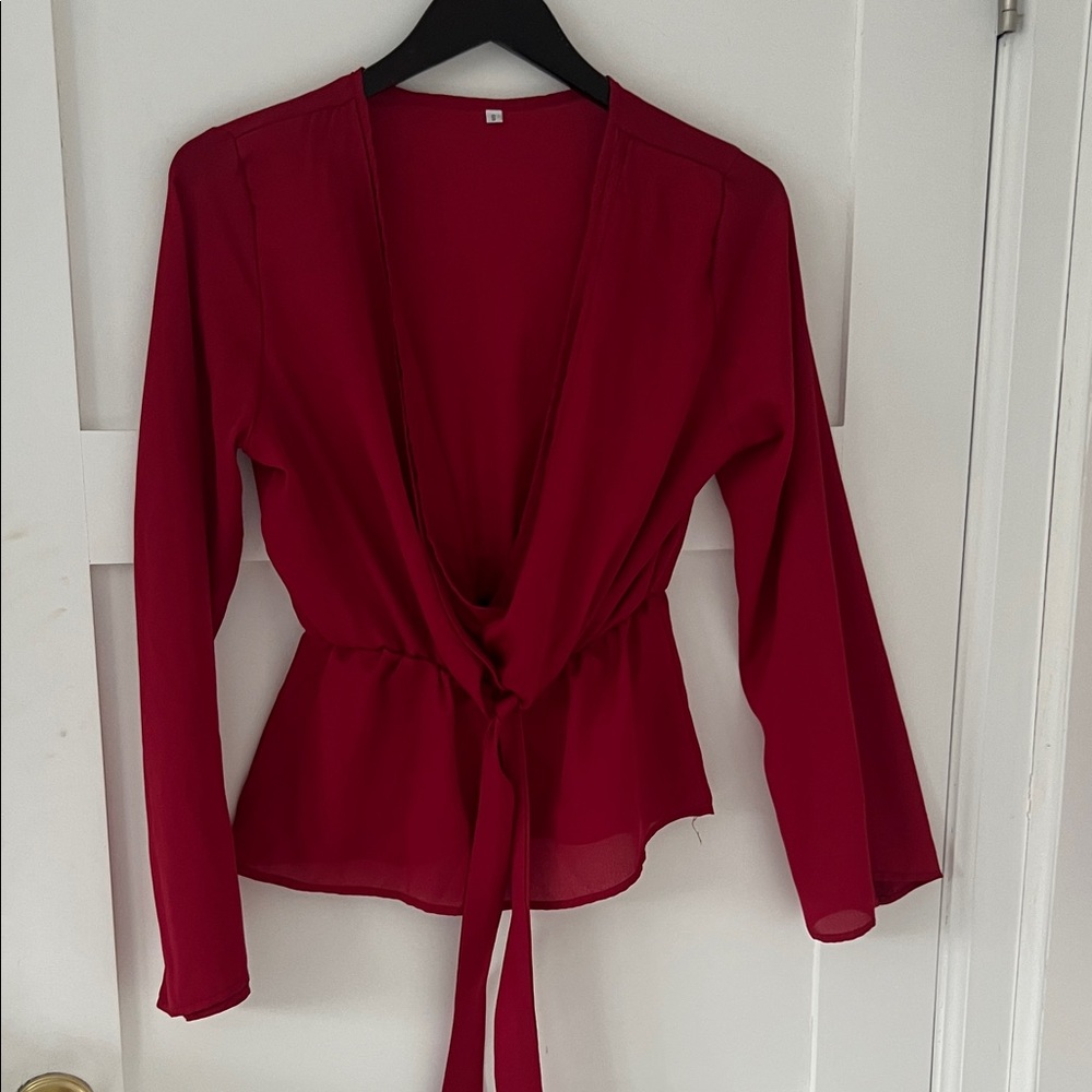 Chic Red Women's Blouse with Tie-Front